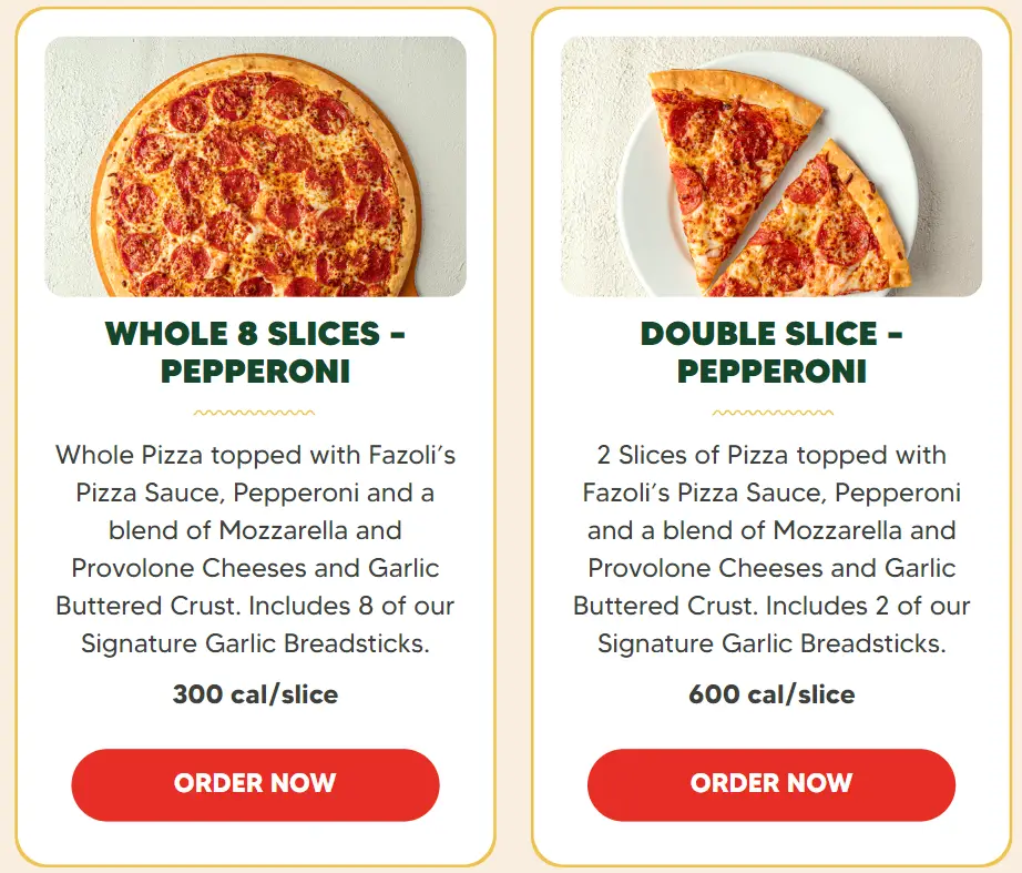 Fazoli's Pizzas Menu USA