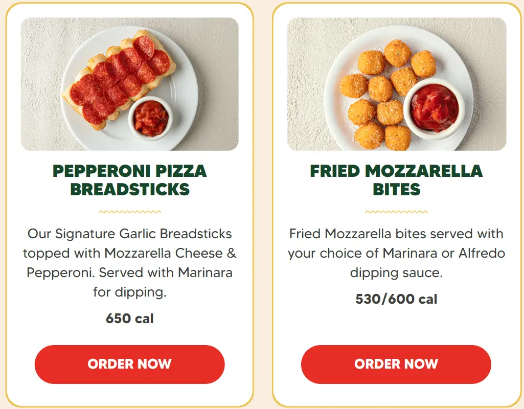 Fazoli's Snacks + Sharables Menu USA