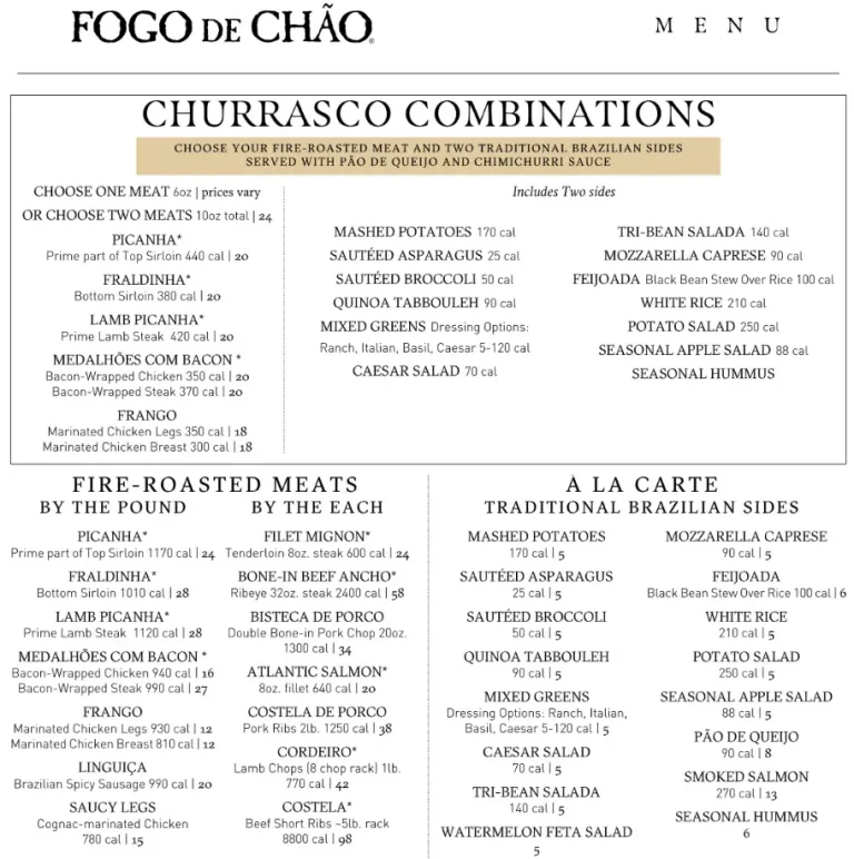 Fogo de Chao Menu USA