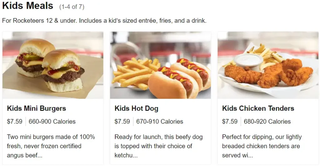 Johnny Rockets Kids Meals Menu USA