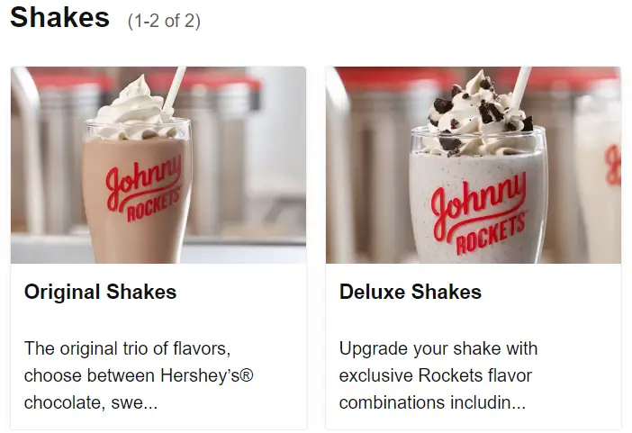 Johnny Rockets Shakes Menu USA