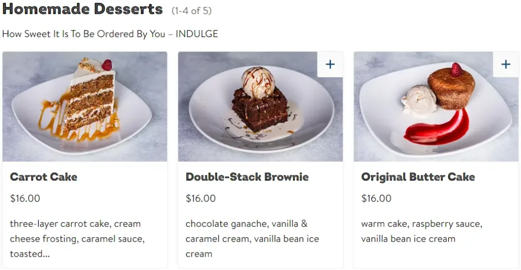 Kona Grill Homemade Desserts Menu USA