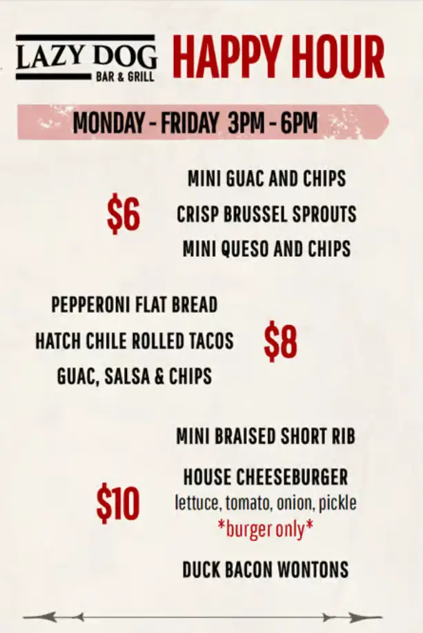 Lazy Dog Happy Hour Deals USA