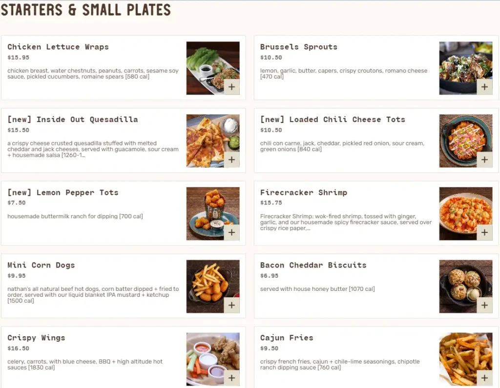 Lazy Dog Starters & Small Plates Menu USA