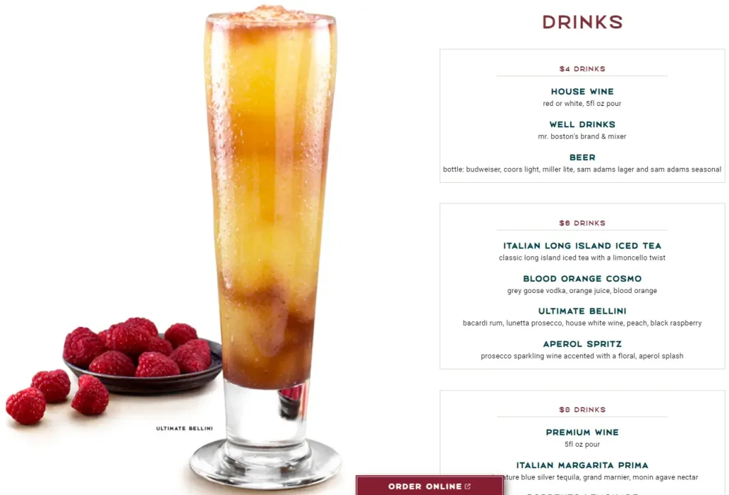 Macaroni Grill Happy Hour Drinks Menu USA