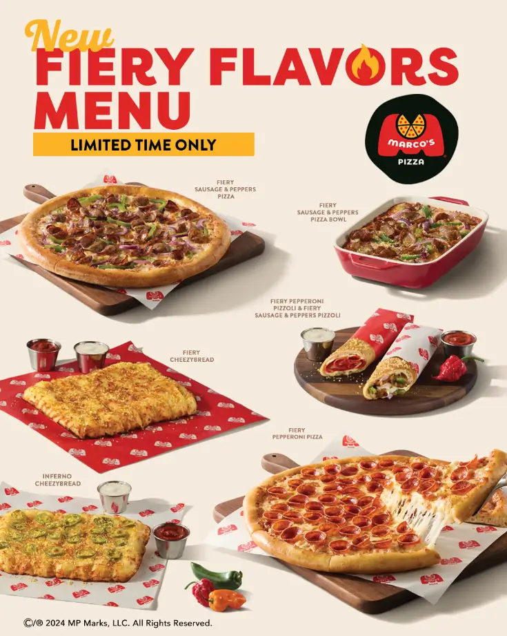 Marco's Pizza New Fiery Flavors Menu USA