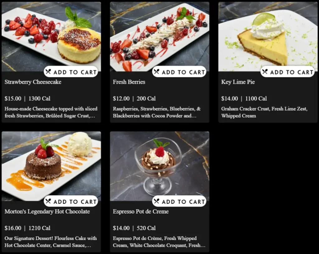 Morton's Steakhouse Dessert Menu USA