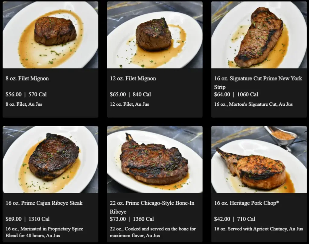 Morton's Steakhouse Steaks & Chops Menu USA