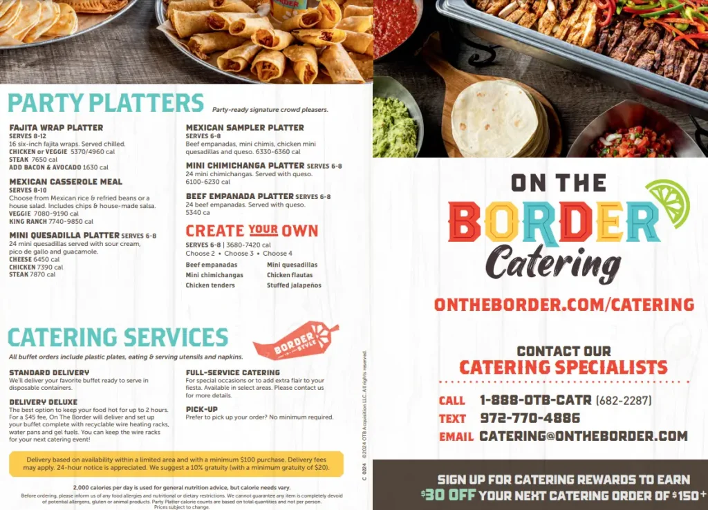 On The Border Catering Menu USA