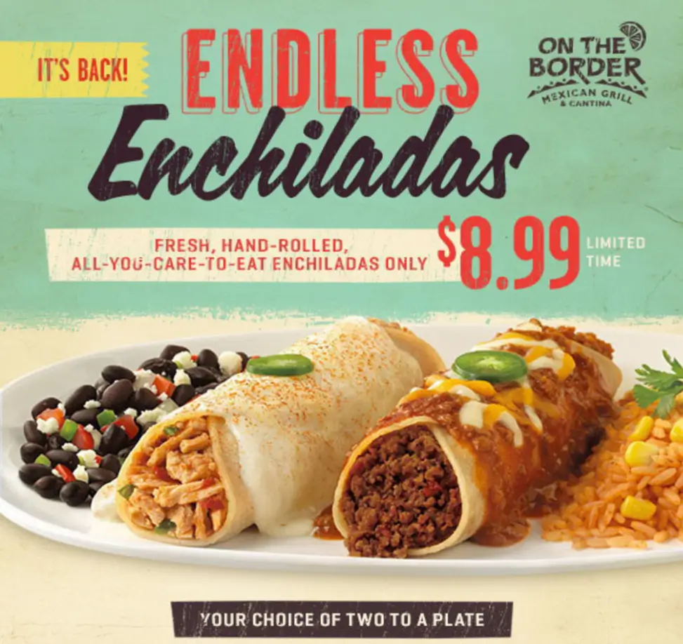 On The Border ENCHILADAS Menu USA