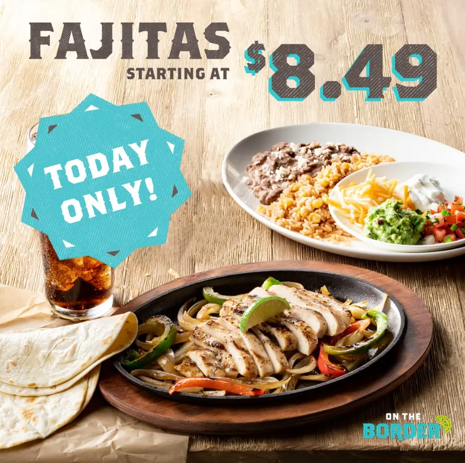 On The Border FAJITAS & OUR MESQUITE GRILL Menu USA