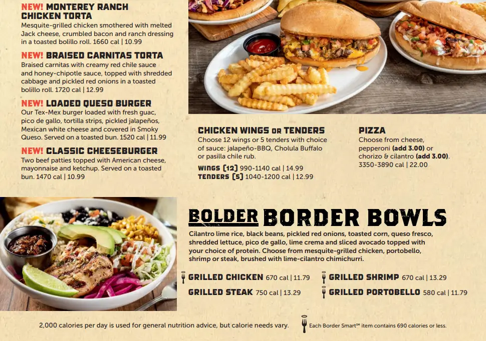 On The Border Menu Prices USA