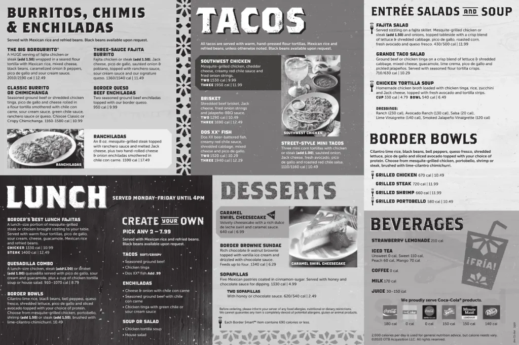 On The Border Menu Updated Prices USA