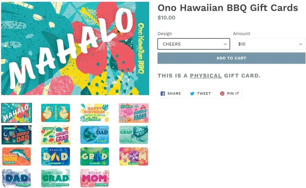 Ono Hawaiian BBQ Gift Cards USA