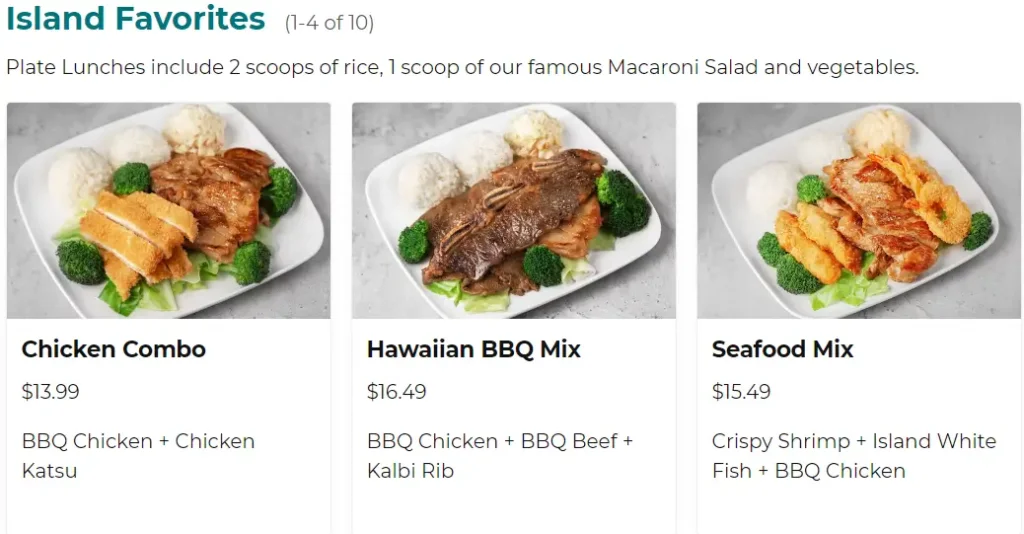 Ono Hawaiian BBQ Island Favorites Menu USA