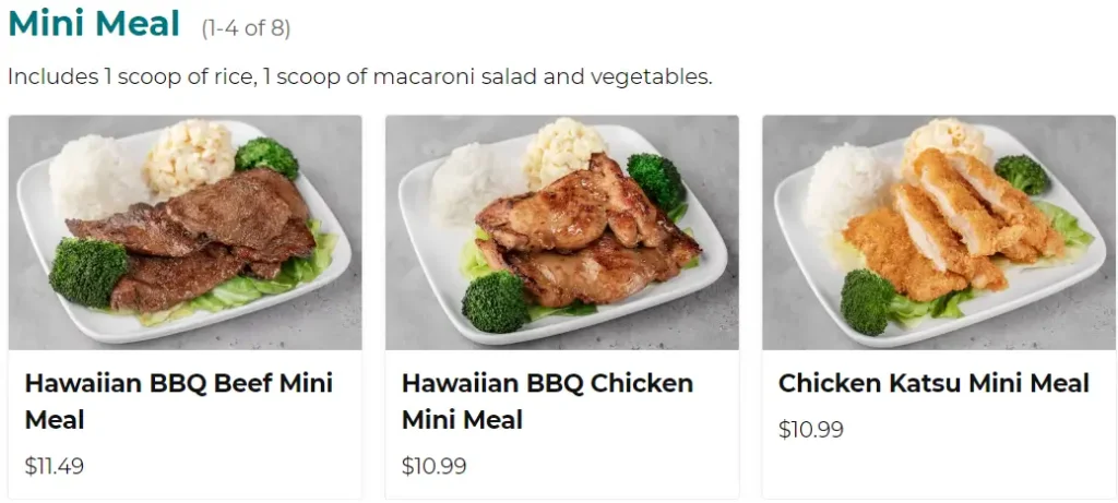 Ono Hawaiian BBQ Mini Meal Menu USA