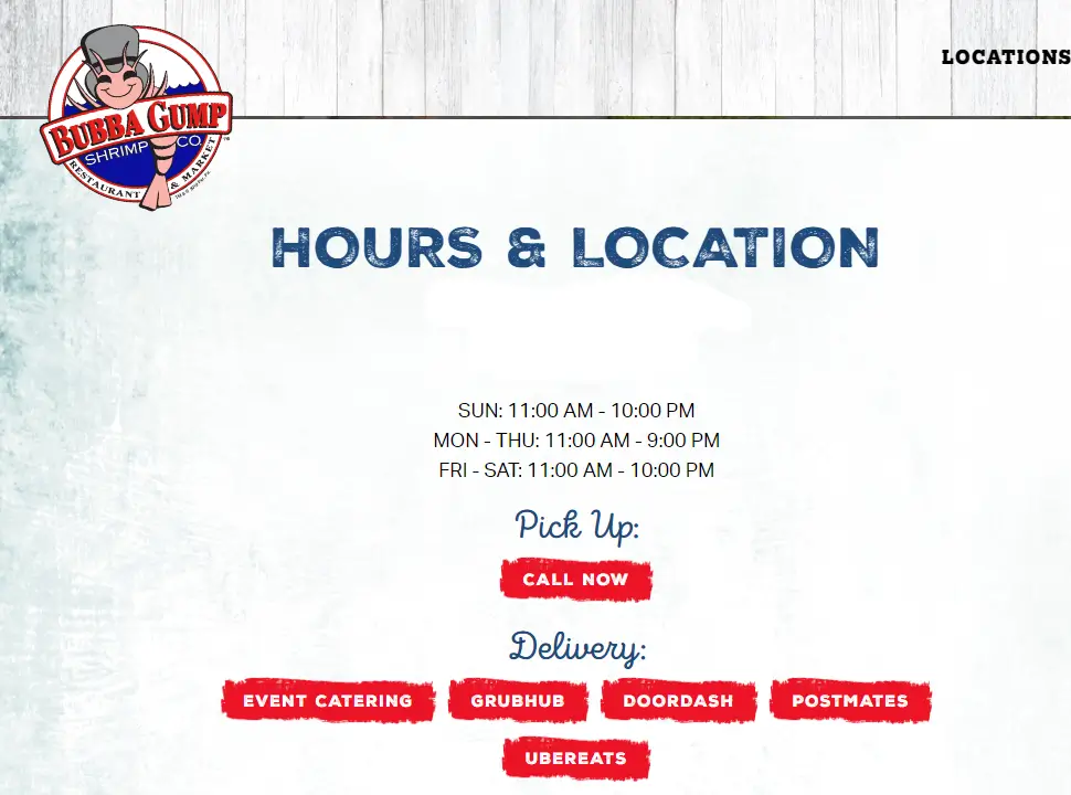 Order Bubba Gump Menu Items USA