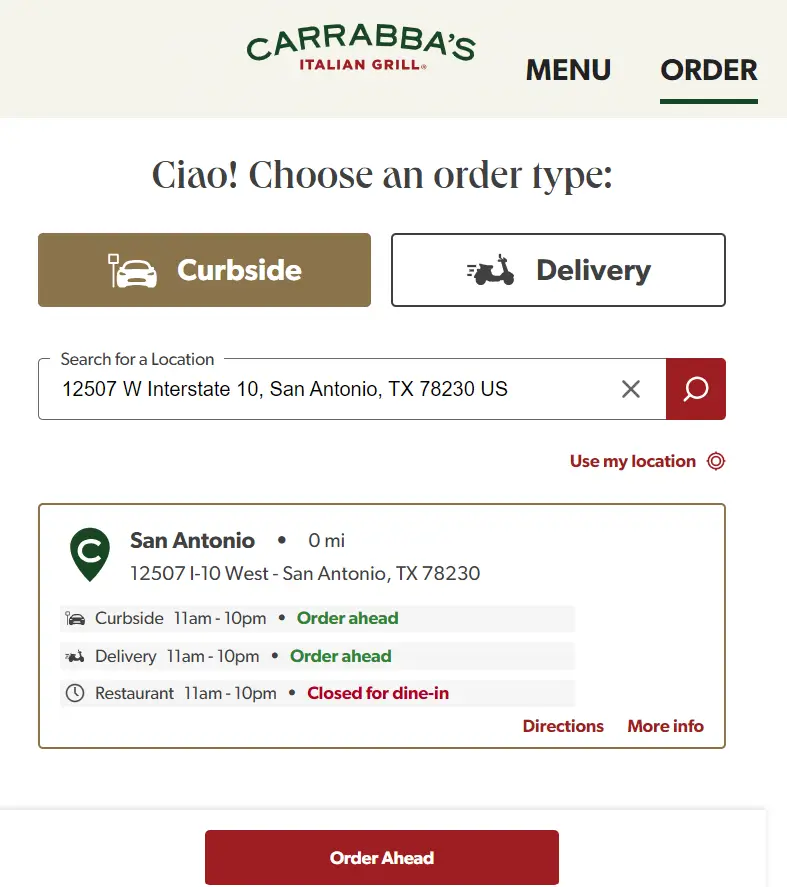 Order Carrabba's Italian Grill Menu Items USA