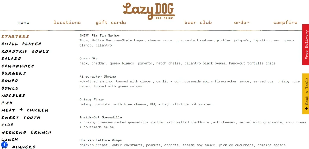 Order Lazy Dog Menu Items USA