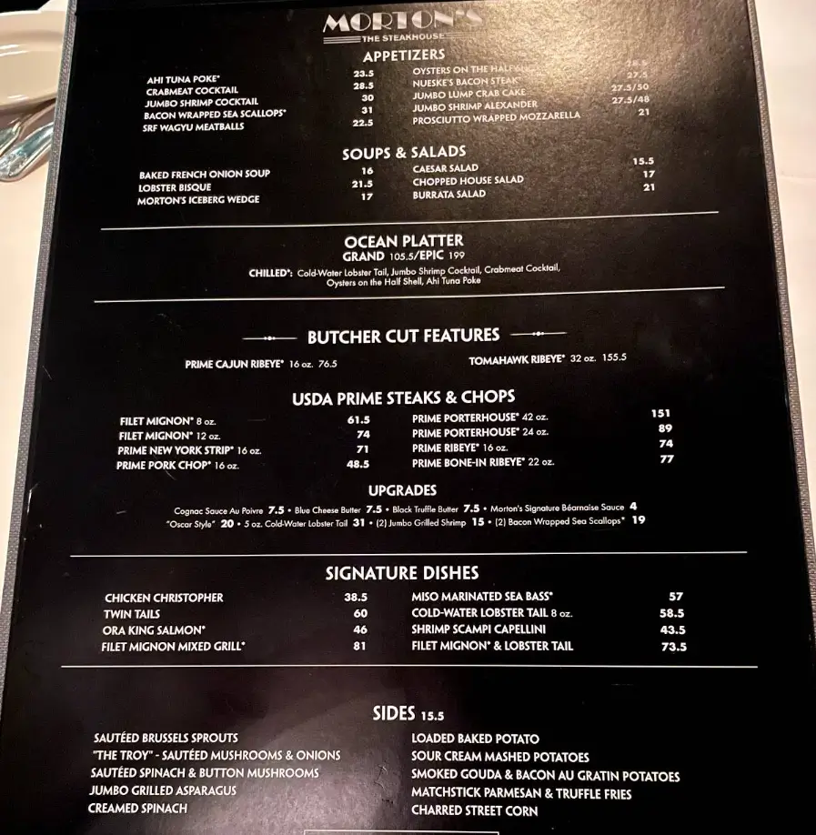 Order Morton's Steakhouse Menu Items USA