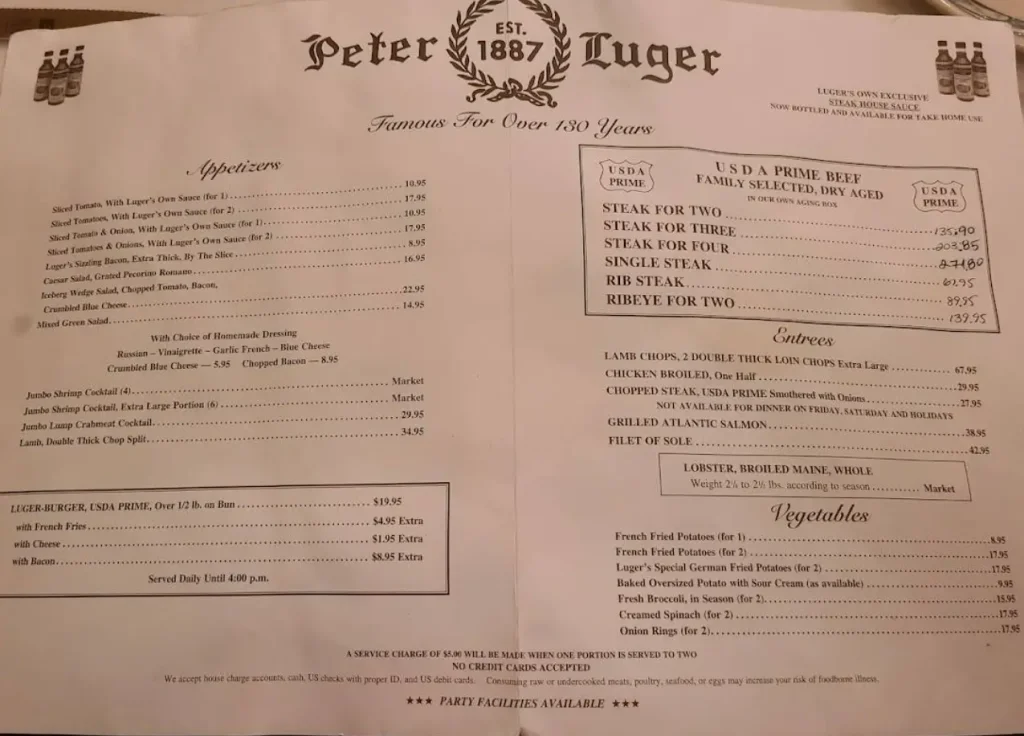 Order Peter Luger Menu Items USA