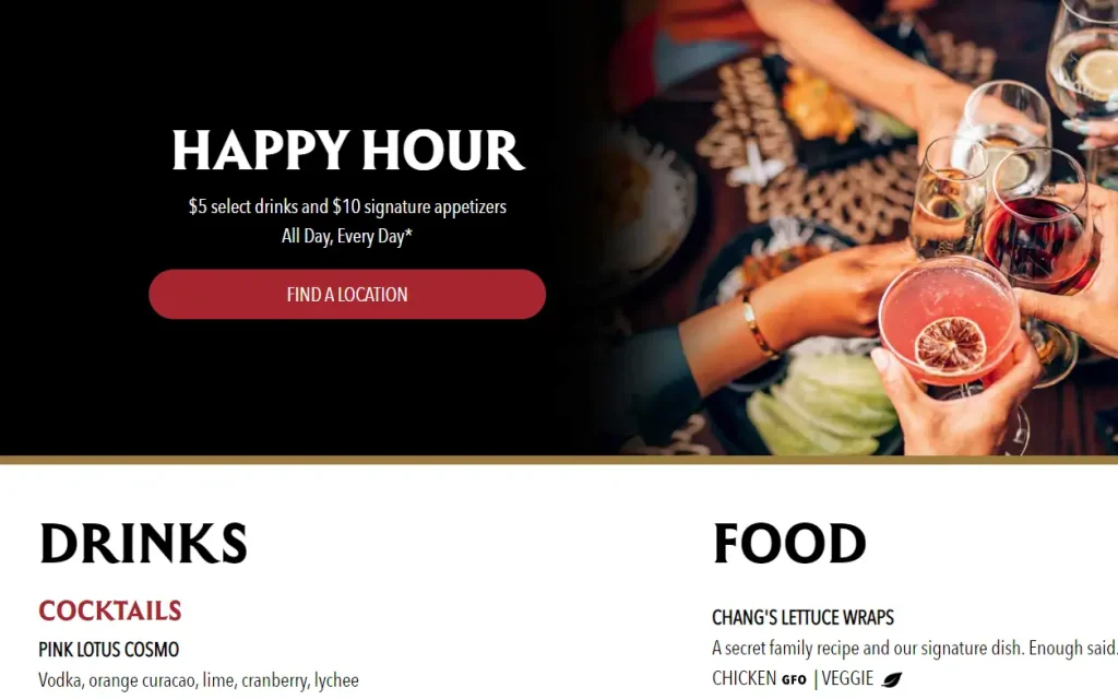 P.F. Chang's Happy Hour Menu USA