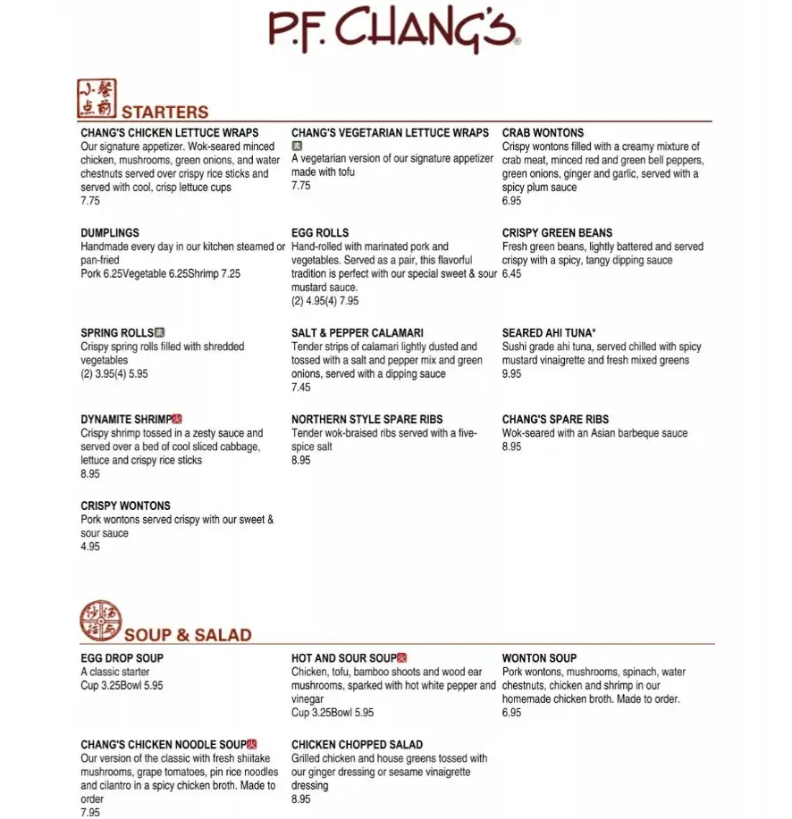 P.F. Chang's Menu With Prices USA