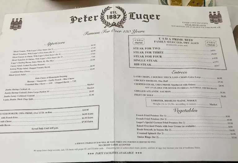 Peter Luger Menu USA