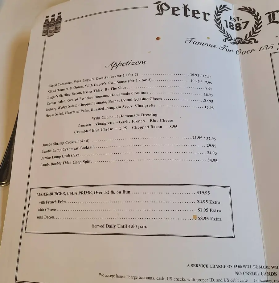 Peter Luger Menu Latest Prices USA