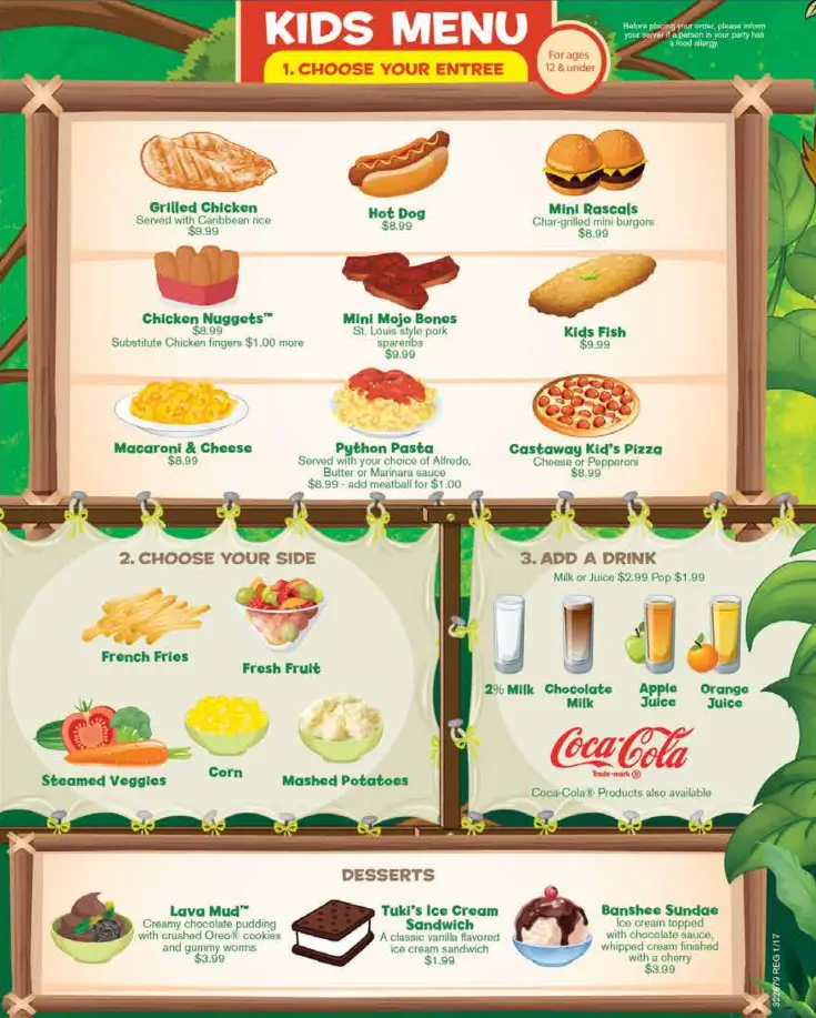 Rainforest Cafe Kids Menu USA