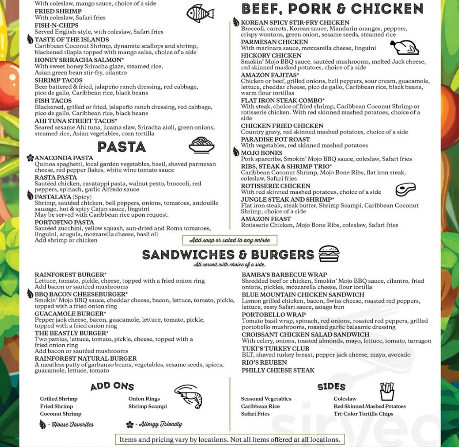 Rainforest Cafe Menu With Prices USA