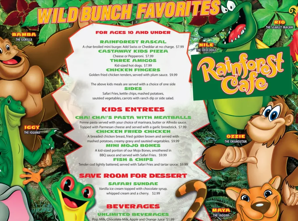 Rainforest Cafe New Menu Items USA