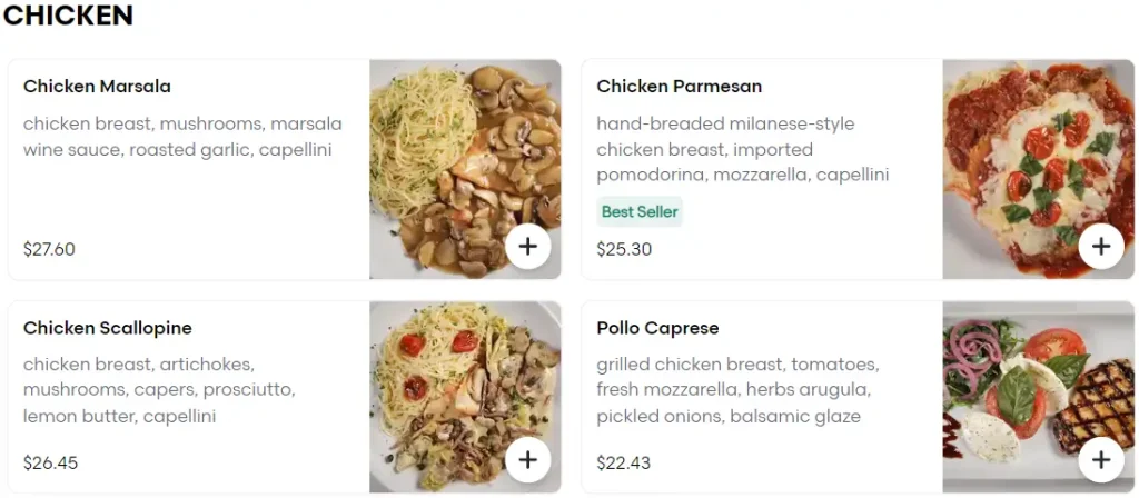 Romano's Macaroni Grill CHICKEN Menu USA