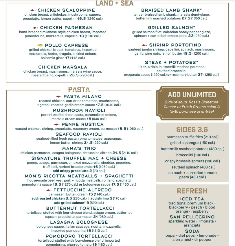 Romano's Macaroni Grill Menu With Prices USA