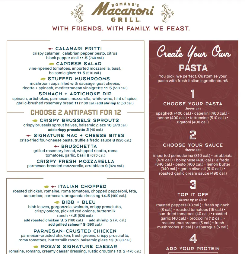 Romano's Macaroni Grill Menu USA