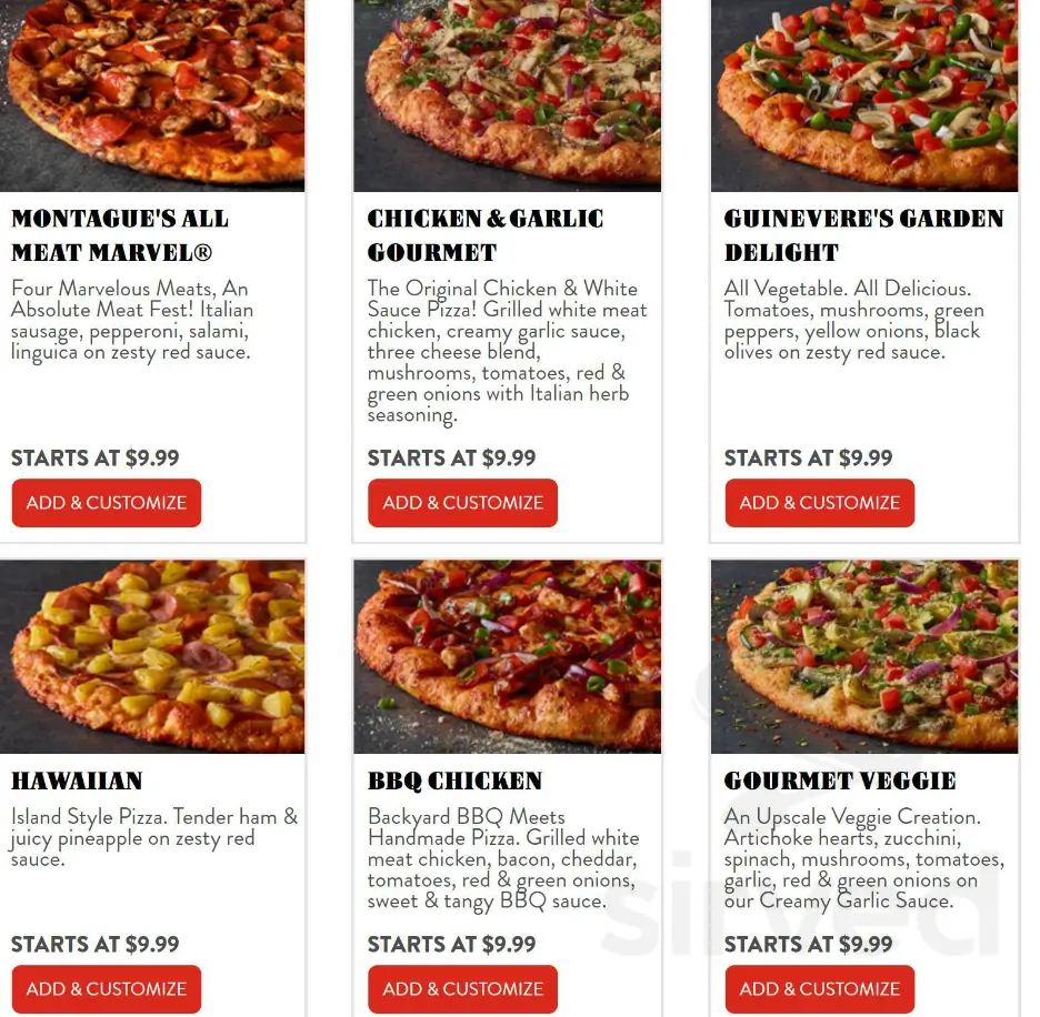 Round Table Pizza Menu Items USA