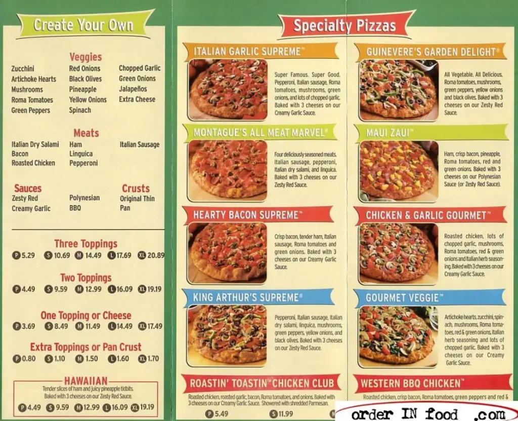 Round Table Pizza Menu With Prices USA