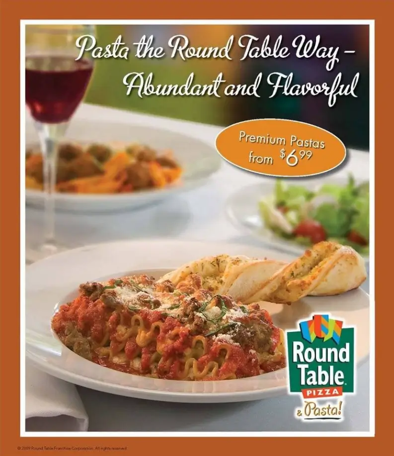 Round Table Pizza Pasta Menu USA