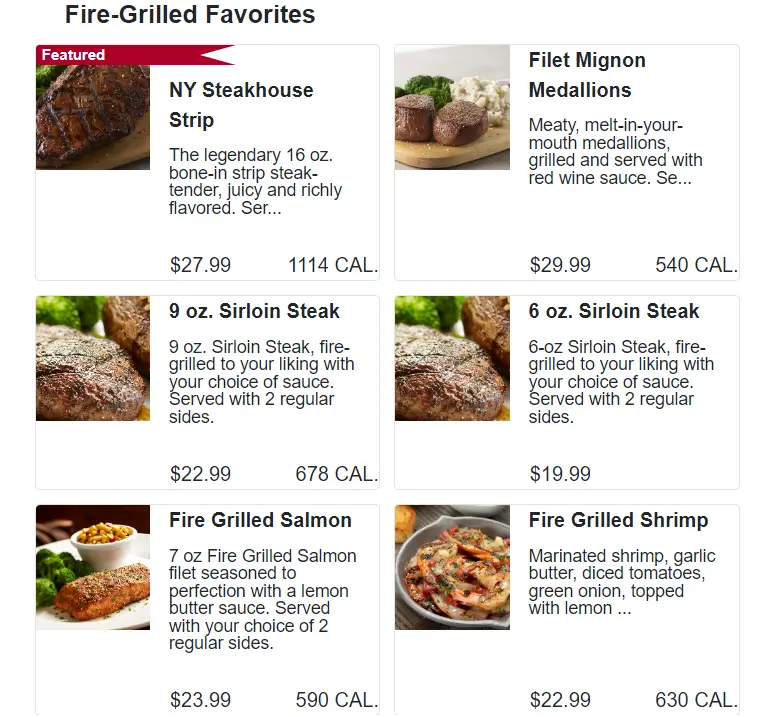 Smokey Bones Fire-Grilled Favorites Menu USA