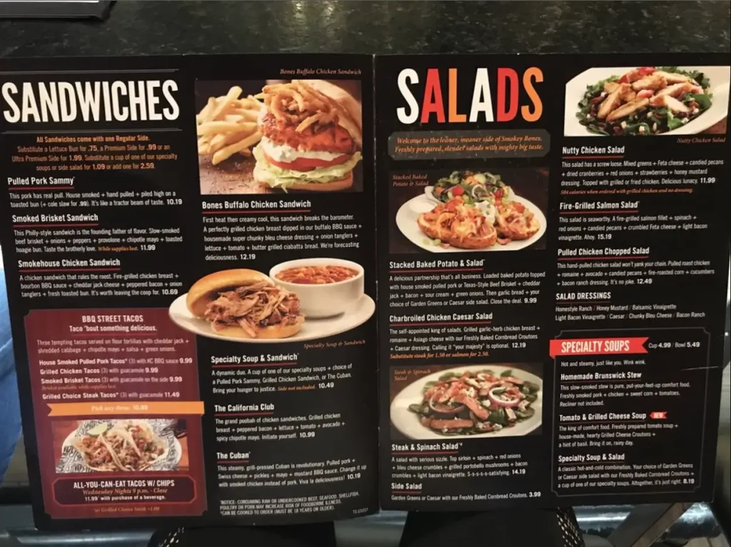 Smokey Bones Menu Prices USA