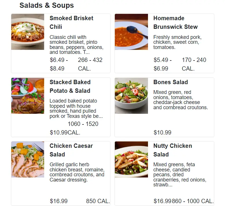 Smokey Bones Salads & Soups Menu USA