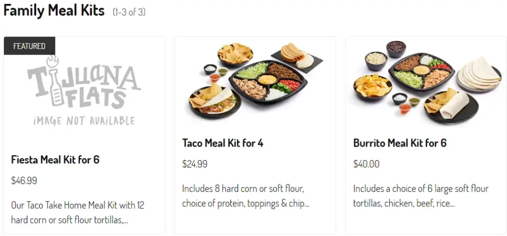 Tijuana Flats Family Meal Kits Menu USA