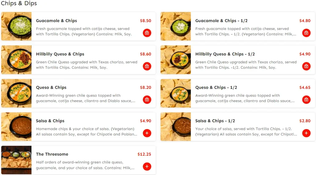 Torchy's Tacos Chips & Dips Menu USA