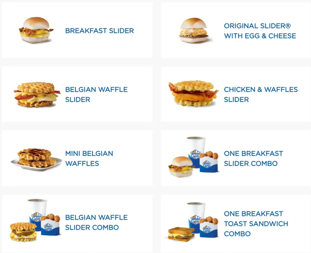 White Castle BREAKFAST Menu USA