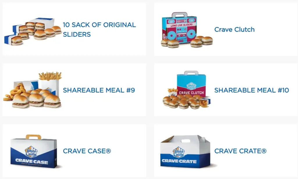 White Castle SLIDER BUNDLES Menu USA