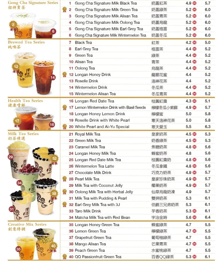 Gong Cha Menu Latest Prices USA