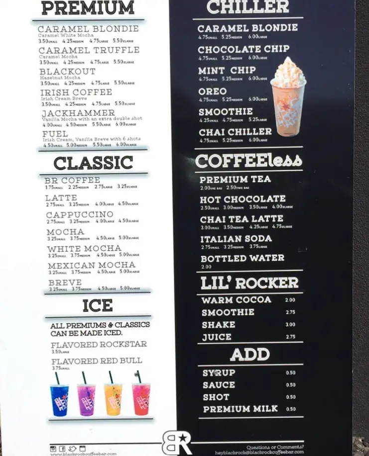 Black Rock Coffee Bar Menu USA