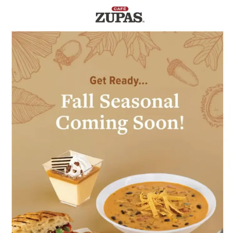 Cafe Zupas SEASONAL Menu USA