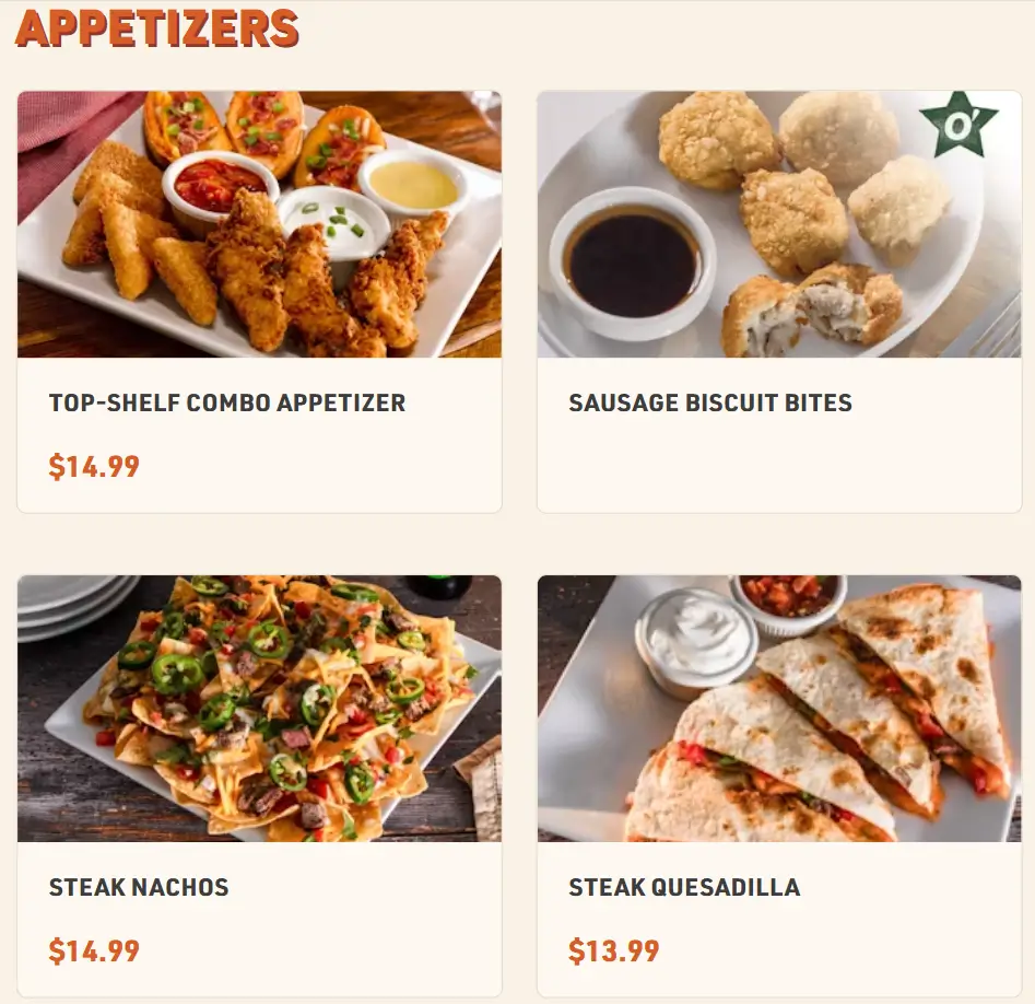 O’Charley’s Appetizers Menu USA