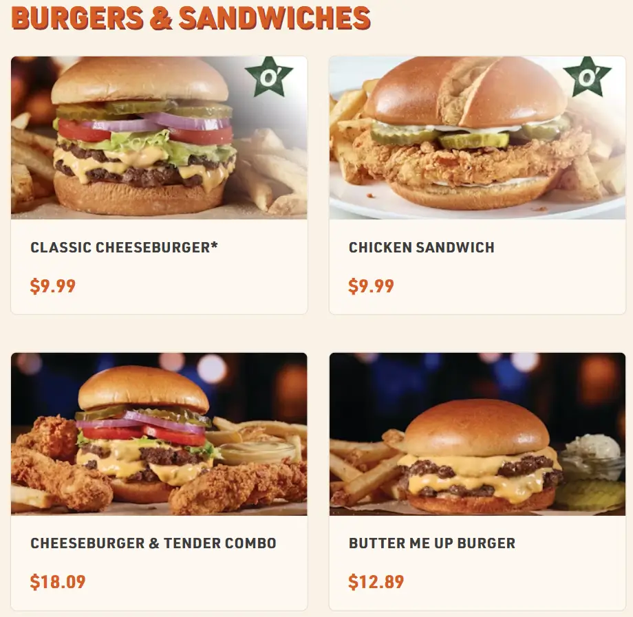 O’Charley’s Burgers & Sandwiches Menu USA